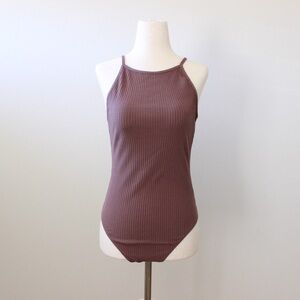 Wilfred Brown Annecy Ribbed Bodysuit featuring a low back silhouette. Size: M